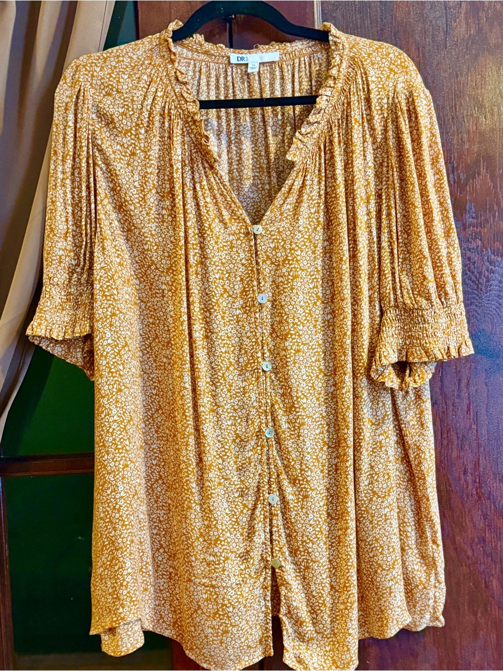 DR2 Golden Mustard Floral Button-Front Top